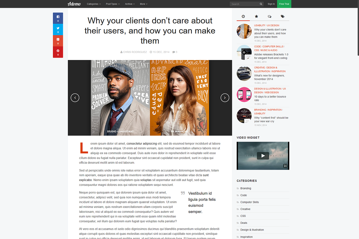 Adomo | Blog Template, a WordPress Template by premiumwd (Photo 2 of 3)