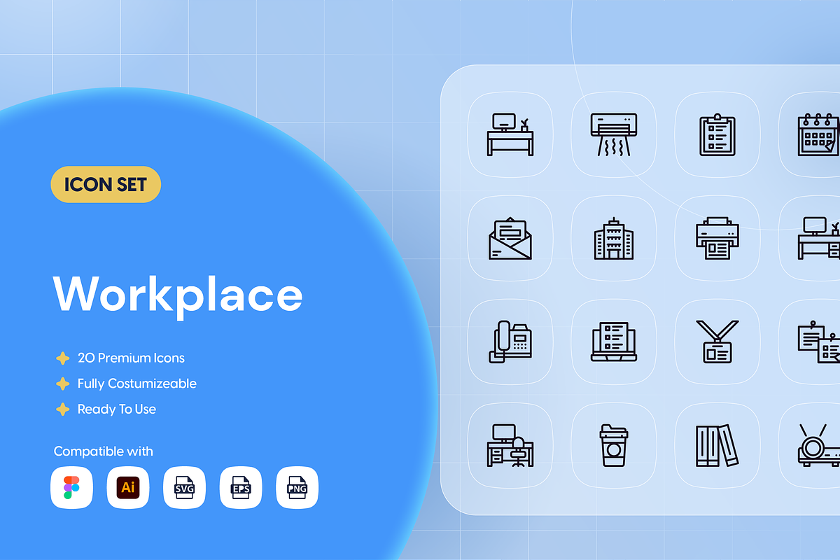 Workplace Icon Set, an Outline Icon by Nathaya Studio (Photo 1 of 2)