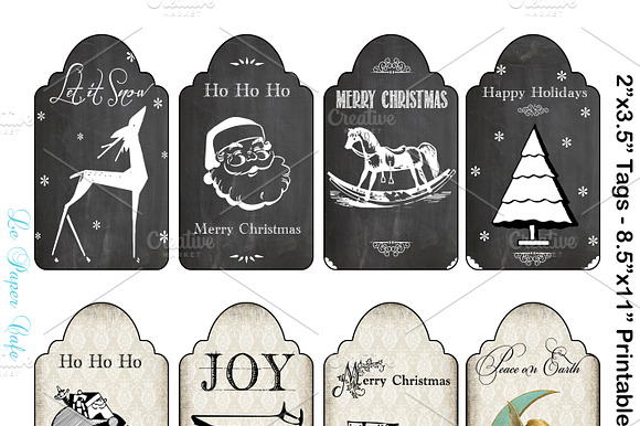Chalkboard & Damask Christmas Tags preview 2