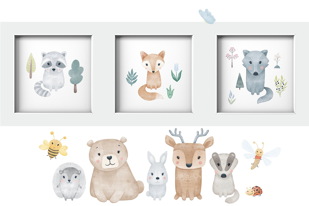Woodland friends. Kids patterns set, an Animal Illustration by tetiartline (Photo 3 of 11)