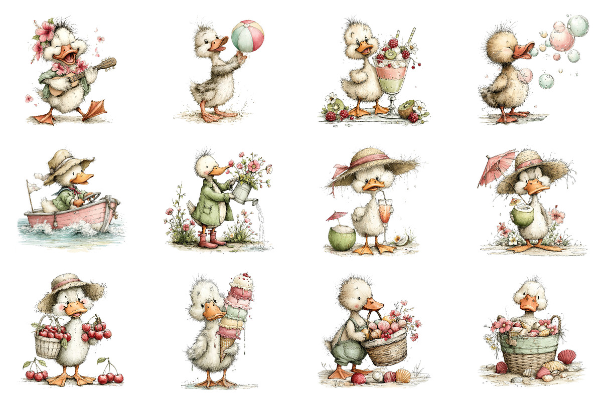 Whimsical Summer Ducks Clipart, an Illustration by Dream Creation (Photo 2 of 5)