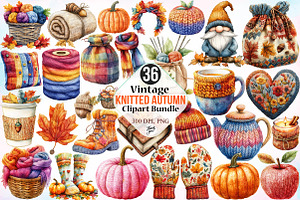 Vintage Knitted Autumn Clipart PNG, a Seasonal Illustration by Canvas Craft
