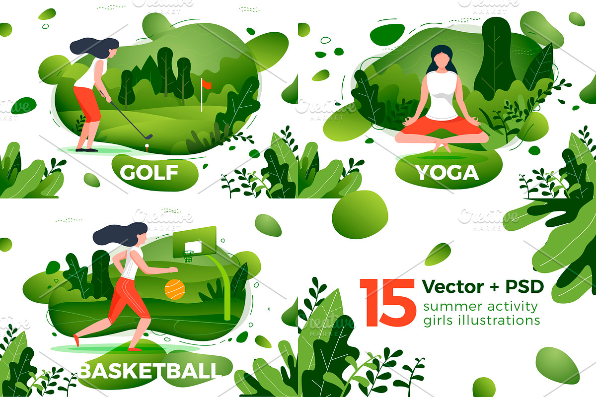Summer Active Girl Banners Set, a Healthcare Illustration by Tashal (Photo 5 of 5)