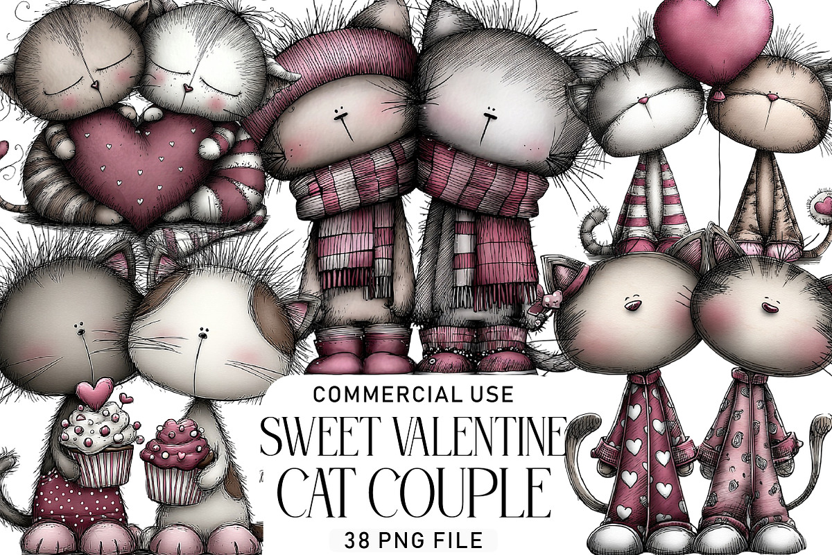 Sweet Valentine Cat Couple Clipart, an Illustration by Daily.Designs (Photo 1 of 8)