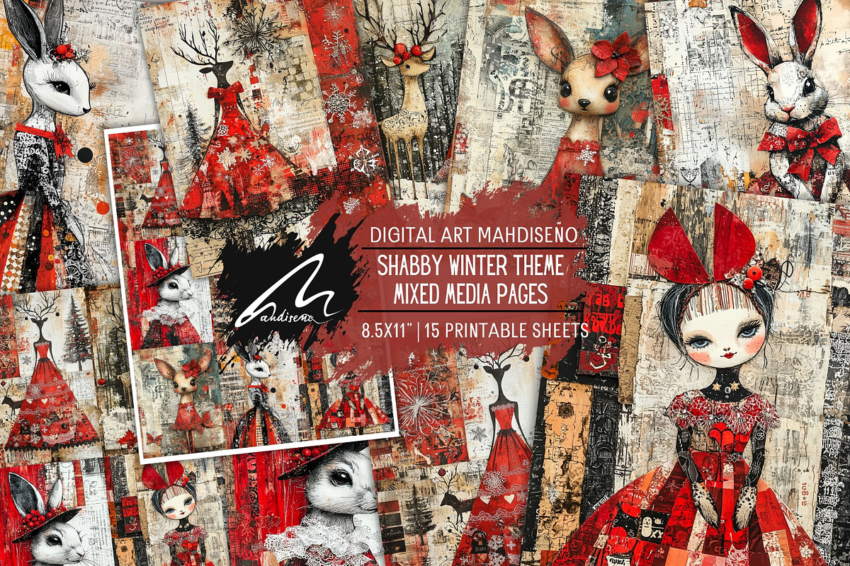 Shabby Xmas Mixed Media Scrappapers, a Decorative Illustration by Digital Art Mahdiseño (Photo 1 of 10)