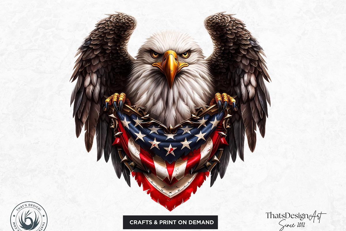 Patriotic Bald Eagle Clipart PNG V2, a Seasonal Illustration by ThatsDesignArt (Photo 9 of 10)