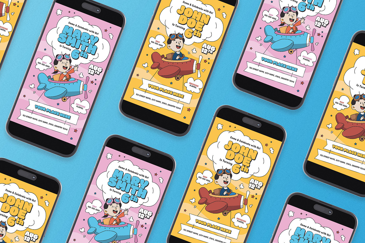Cartoon Kids Birthday Invitation, a Flyer Template by Aiyari Graphic (Photo 2 of 3)