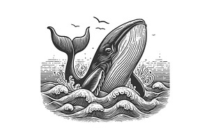whale breaching illustration with, an Animal Illustration by AlexArt