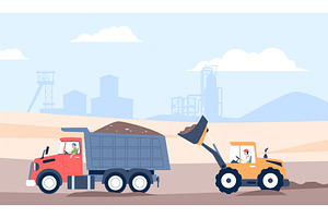 Quarry sand landscape. Heavy vehicle, an Illustration by LadadikArt