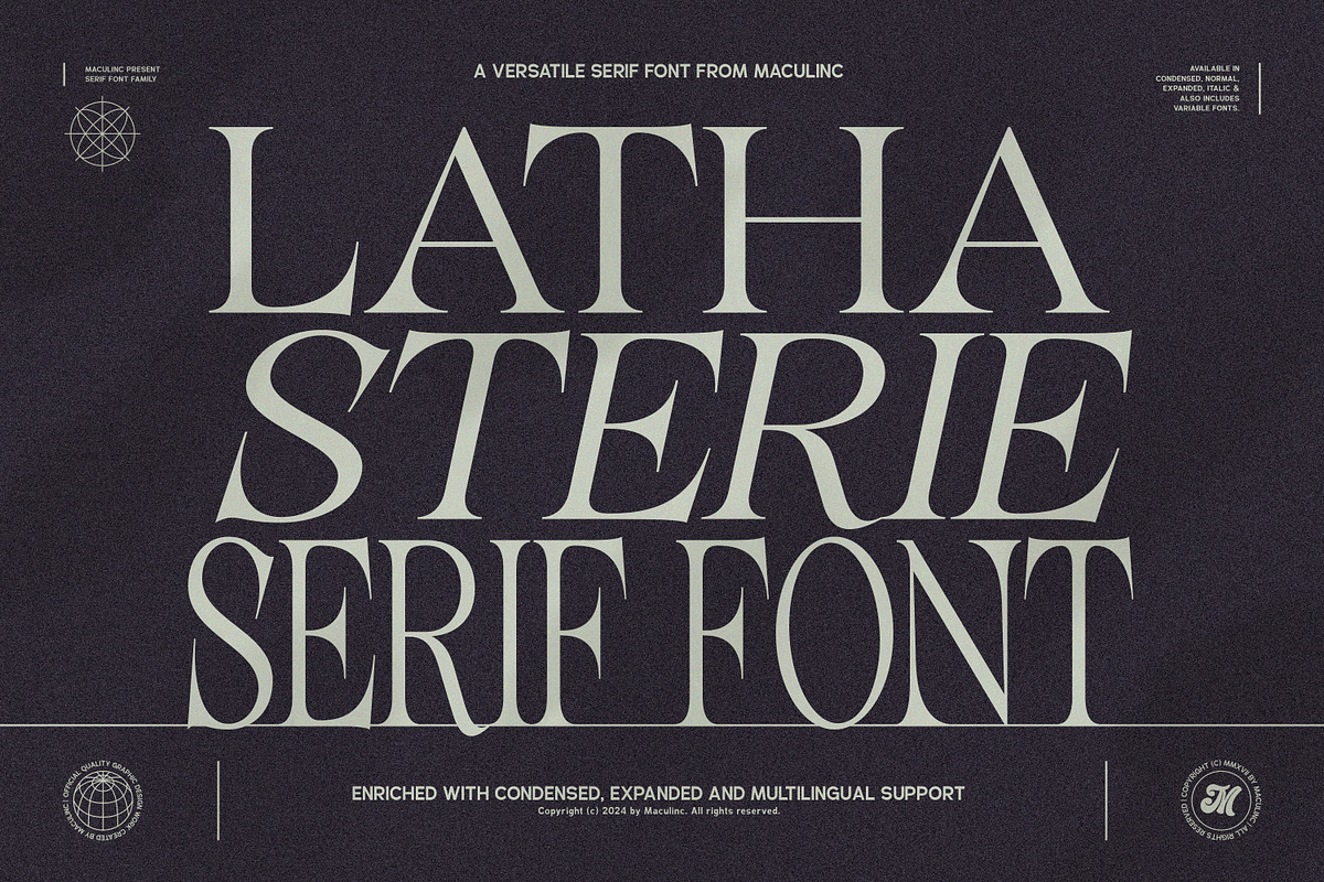 Lathasterie - Serif Font (38 Fonts), a Serif Font by Maculinc Type (Photo 1 of 20)