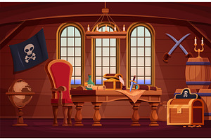 Pirate ship captain cabin. Cartoon, an Object Illustration by Valerie Bodnar