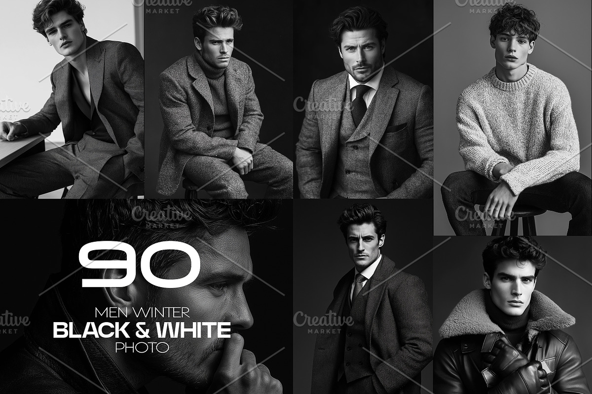 90 Men Black & White Photos Bundle, a Beauty & Fashion Photo by INTENTFX (Photo 1 of 10)