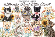 Watercolor Floral Kitten Clipart, a Seasonal Illustration by designcity5 (Thumbnail 1 of 5)