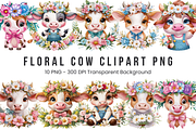 Floral Cow Clipart PNG Bundle, a Graphic by Clipart Bloom (Thumbnail 1 of 12)
