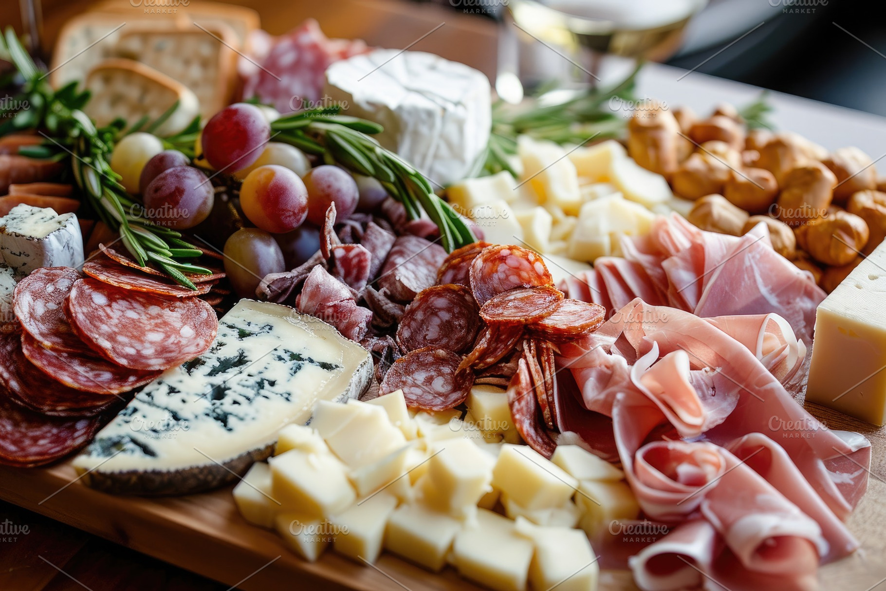 A variety of cheeses, meats, and del, a Photo by Iftikhar Alam