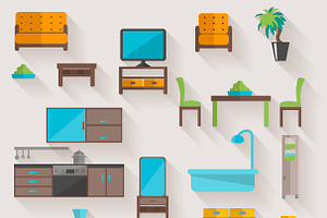 Furniture Home Flat Icons Set