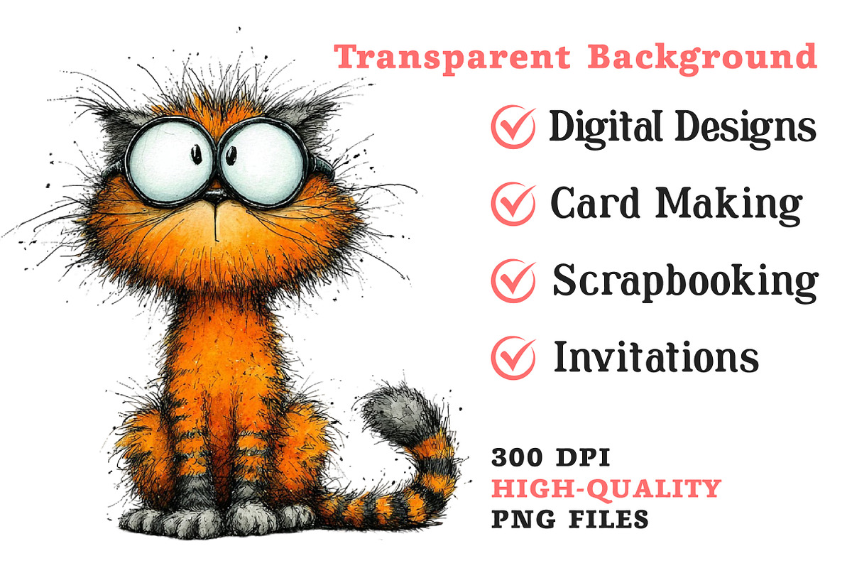 Quirky Cats Sublimation Clipart, an Illustration by Dream Creation (Photo 7 of 7)