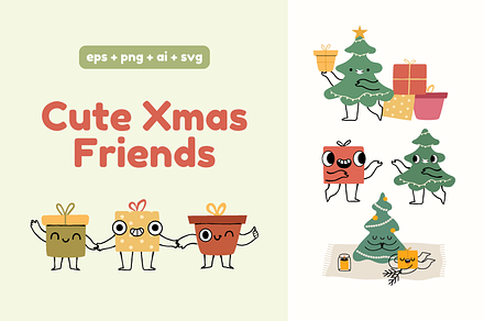 Cute Christmas Tree & Gift Clipart