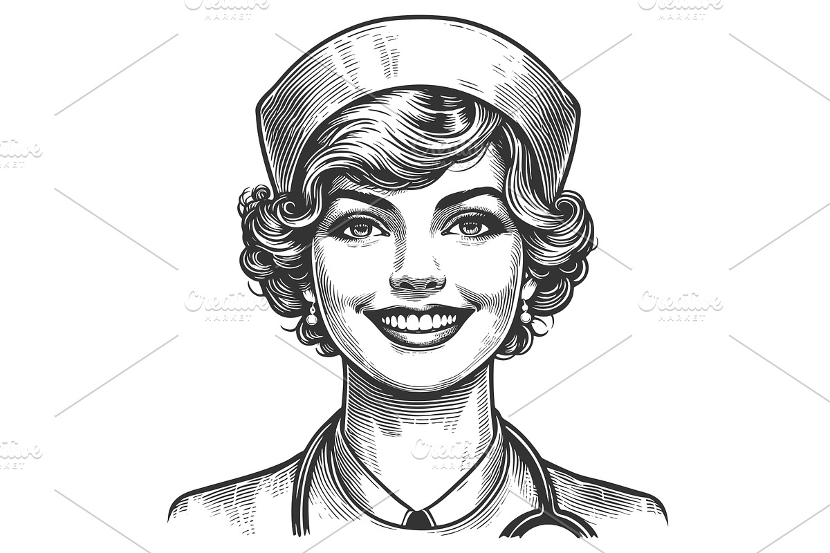 Smiling vintage nurse portrait, a Healthcare Illustration by AlexArt
