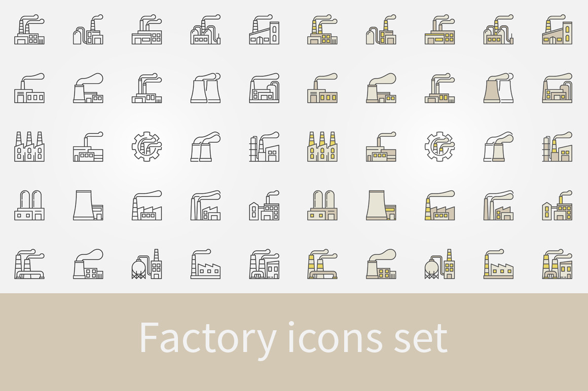 Factory icons set | Outline Icons ~ Creative Market