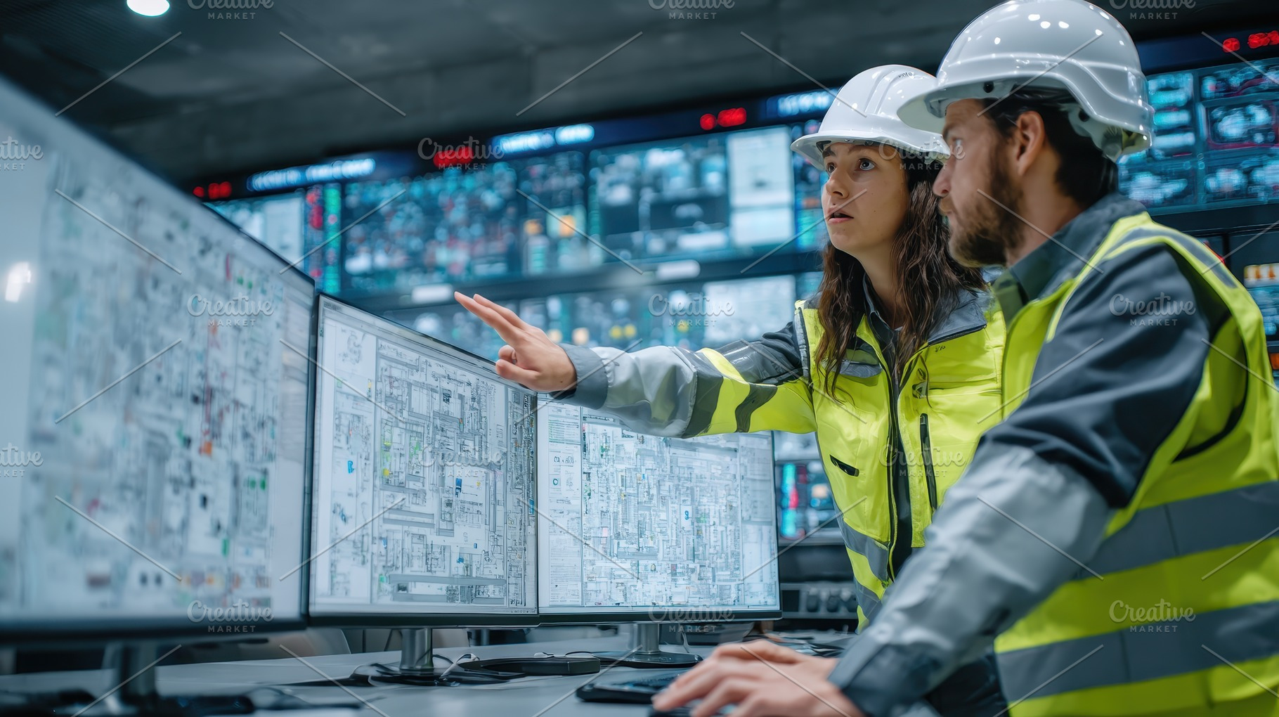 Engineers reviewing technical bluepr, a Photo by Pixeness Studio