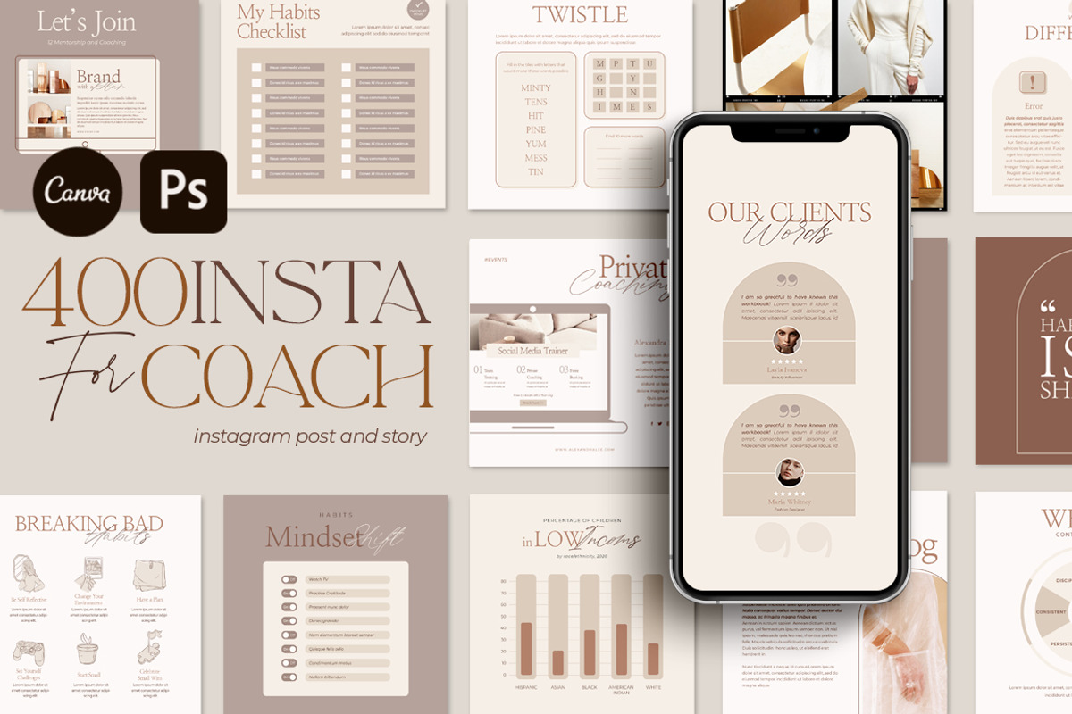 Instagram Creator For Coach CANVA PS, a Social Media Template by Eviory