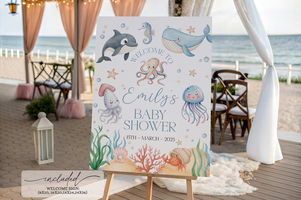 Ocean Baby Shower Welcome Sign, a Templates & Theme by VeliusCreativeStudio (Photo 2 of 3)