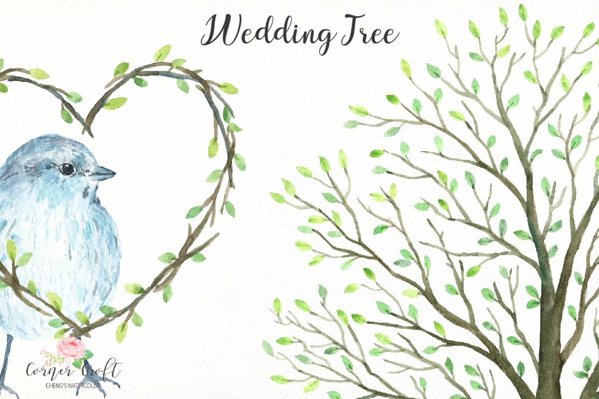 Wedding Tree Watercolor Clipart, a Texture Illustration by Corner Croft (Photo 5 of 5)