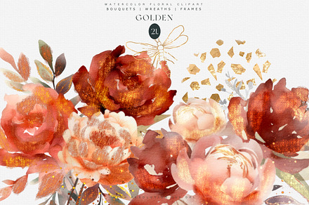 watercolor golden floral clipart set