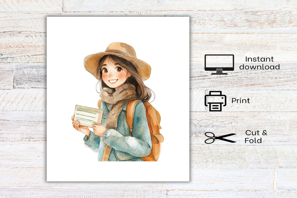 Watercolor Traveler Girl Clipart, an Illustration by Canvas Craft (Photo 8 of 8)