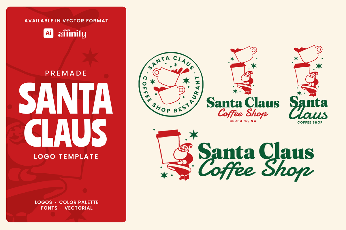 Santa Claus Coffee Shop Logo, a Branding & Logo Template by Headfonts (Photo 1 of 3)