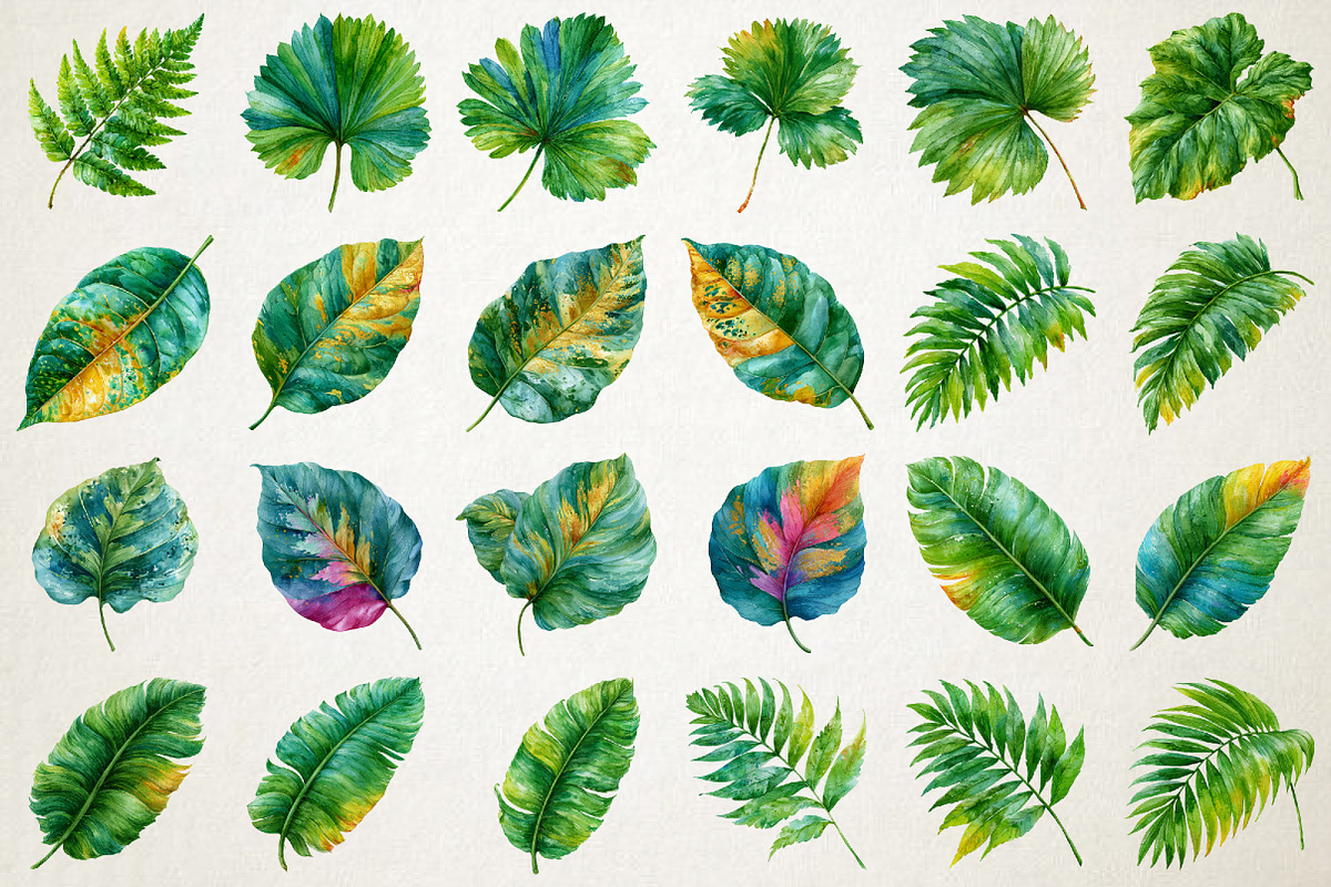 Watercolor Tropical Leaves Clipart, a Seasonal Illustration by RobertsArt (Photo 4 of 7)