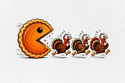 Thanksgiving Pumpkin Pie Chasing, a Seasonal Illustration by CraftArtStudio (Thumbnail 1 of 4)
