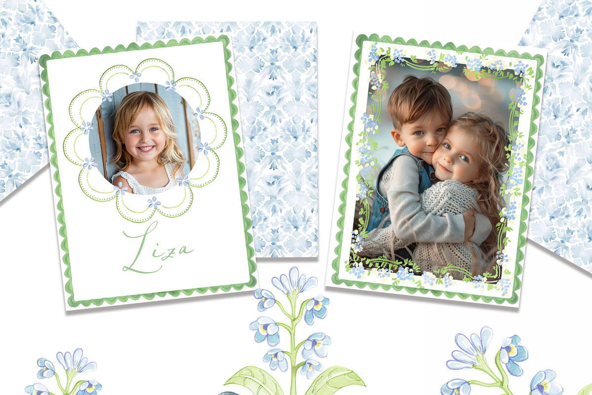 Blue & Green crest, floral frames, a Decorative Illustration by Lisima (Photo 5 of 10)