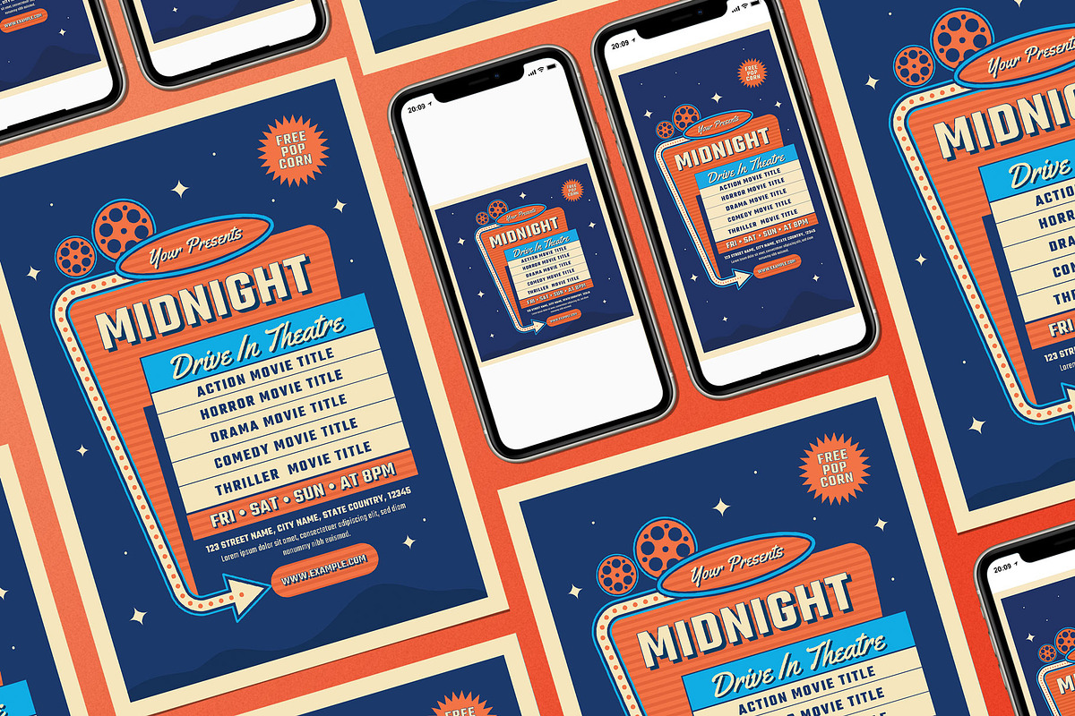 Drive In Movie Theater, a Flyer Template by Aiyari Graphic
