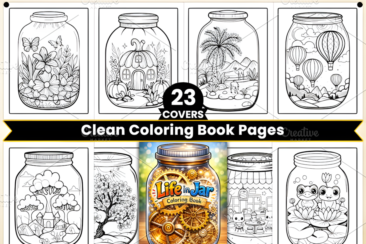 Beautiful Life in Jar Coloring Pages, a Decorative Illustration by Ink Gallery (Photo 2 of 3)