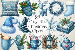 Cozy Christmas Blue Clipart, an Illustration by DreamPrint404