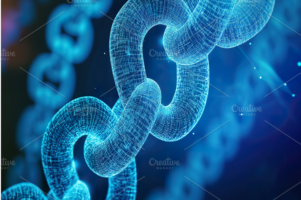 Interconnected Wireframe Chain Links, a Technology Illustration by Lermont51