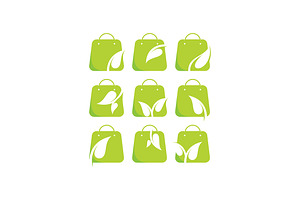 Green Leaf Shopping Bag Vector Logo