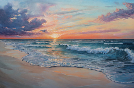 Sunset at the beach with colorful cl, a Photo by Tanuart