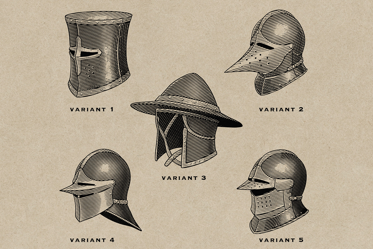 Medieval Helmet Engraving Collection, an Object Illustration by Kaizla03 (Photo 3 of 5)