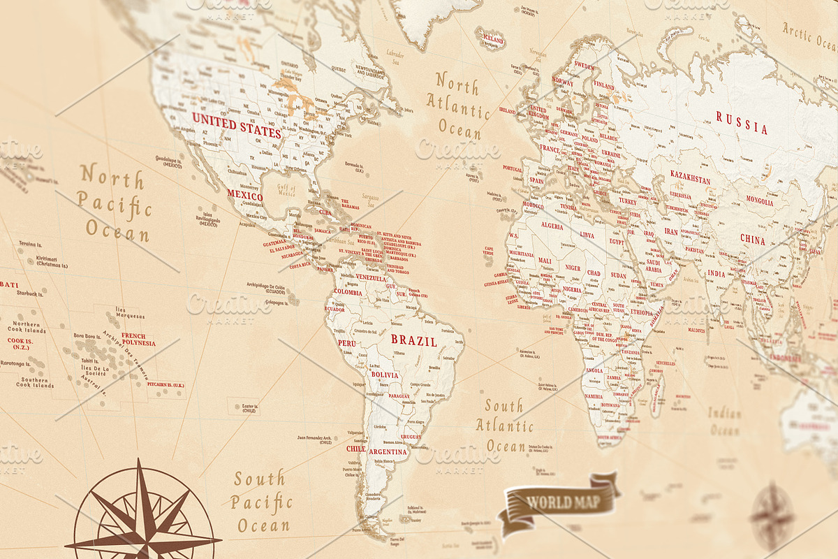 World Map Vector - Vintage Style, an Education Illustration by AdrianDragne (Photo 4 of 4)