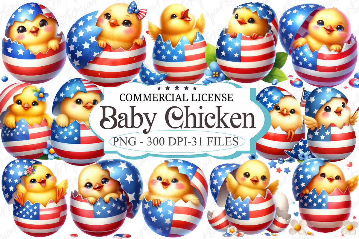 Patriotic USA Baby Chicken Clipart, a Graphic by designcity5 (Photo 1 of 5)