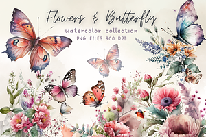 Flowers & Butterfly Watercolor