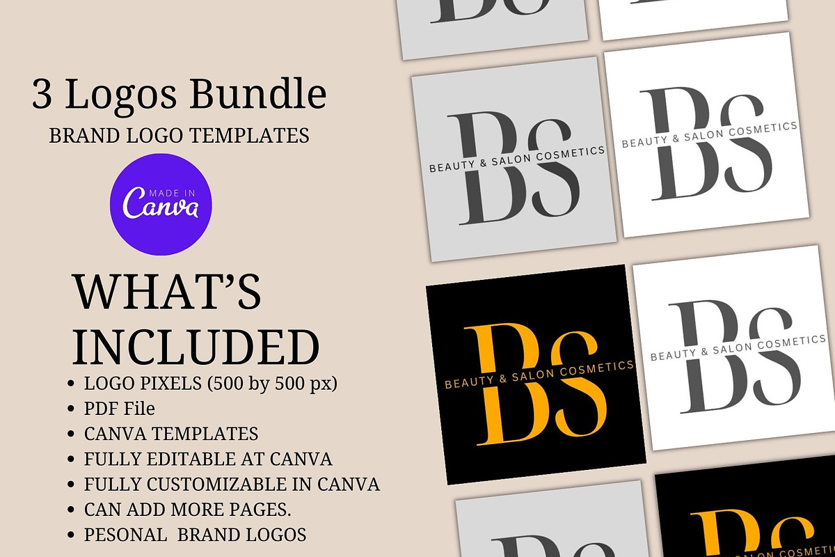 Editable Beauty Salon Logo Template, a Branding & Logo Template by Mishek Munene (Photo 1 of 8)