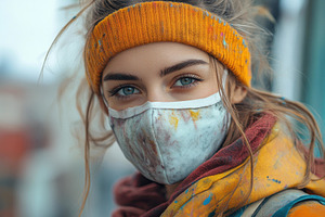 Young woman with blue eyes wearing a, a Photo by Tanuart