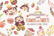 Watercolor sweets and flowers, a Food Illustration by talloshau's illustrations (Thumbnail 1 of 8)