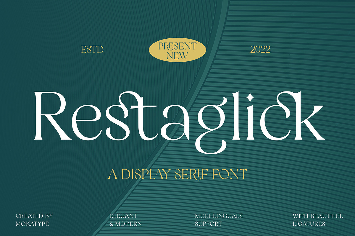 Restaglick - Elegant Ligatures, a Serif Font by Mokatype Studio (Photo 1 of 12)