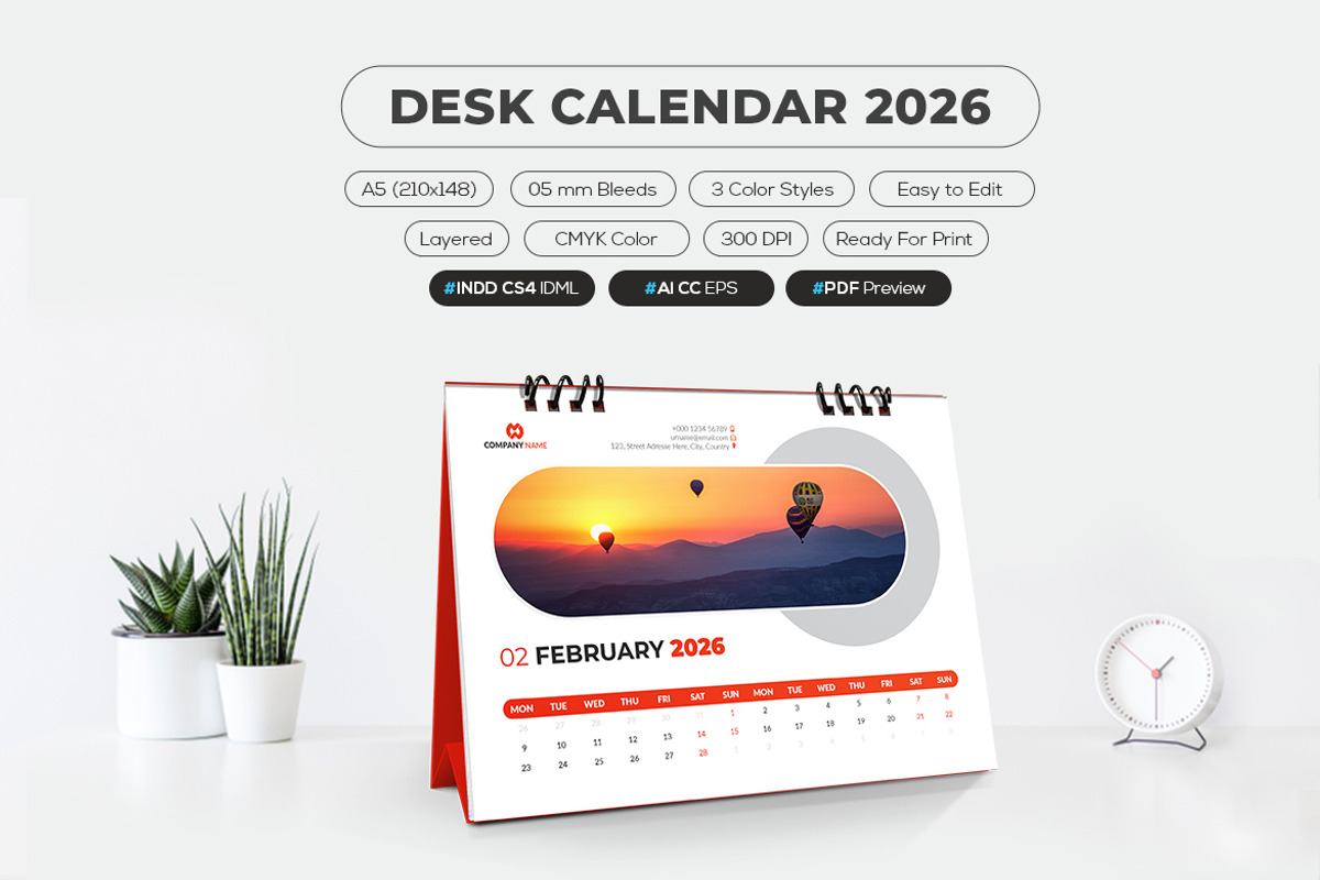 A5 Desk Calendar 2026 Printable preview 2
