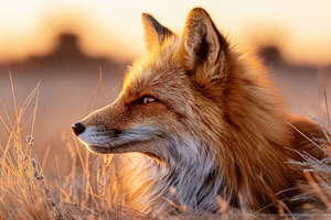 Profile of a fox in a sunlit field, an Animal Photo by AlyaAnd